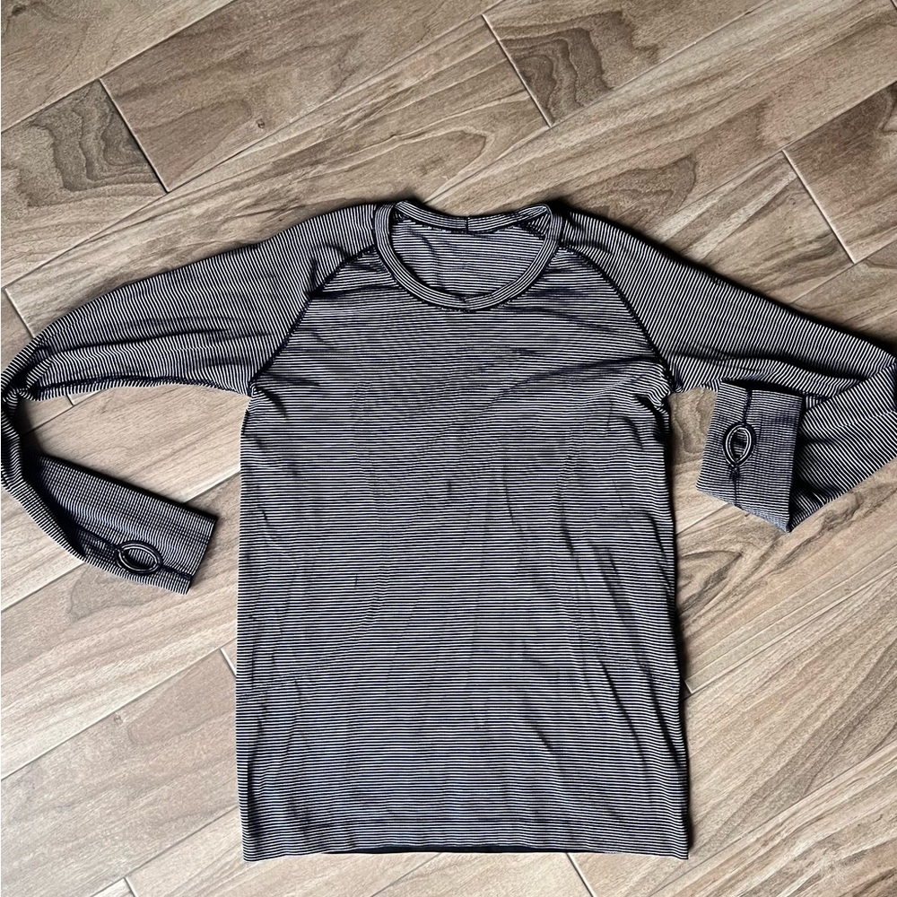 lululemon athletica Black Striped Long Sleeve Tee
